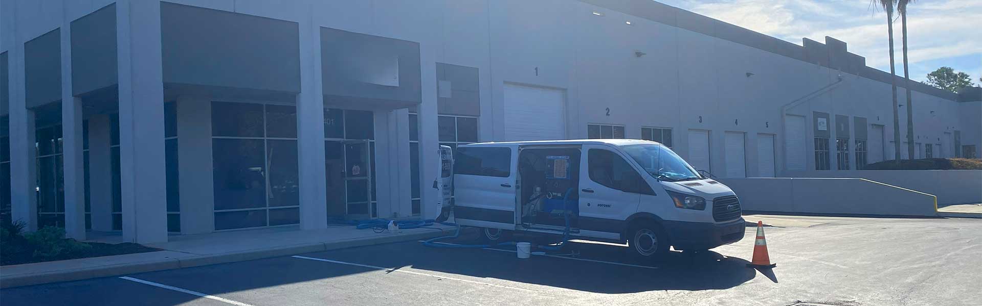 Professional steam carpet cleaning with truckmount machine